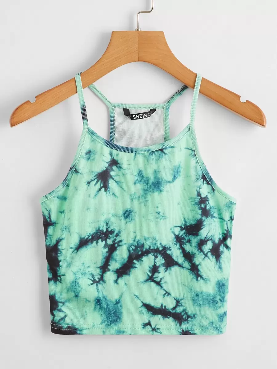 SHEIN EZwear Tie Dye Cami Top - Mint Green - View 1