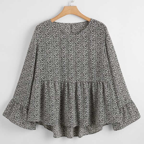 

Plus Ditsy Floral Babydoll Blouse, Black