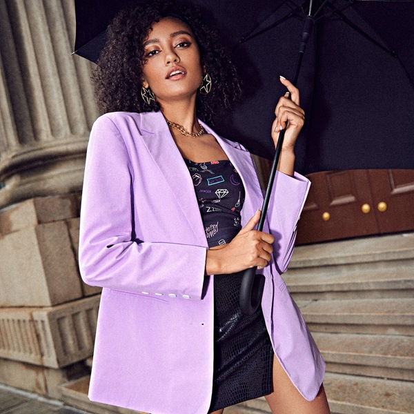 

Notched Collar Single Breasted Blazer, Lilac purple
