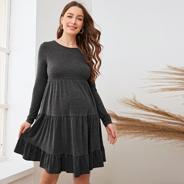

Maternity Ruffle Hem Marled Knit Dress, Dark grey