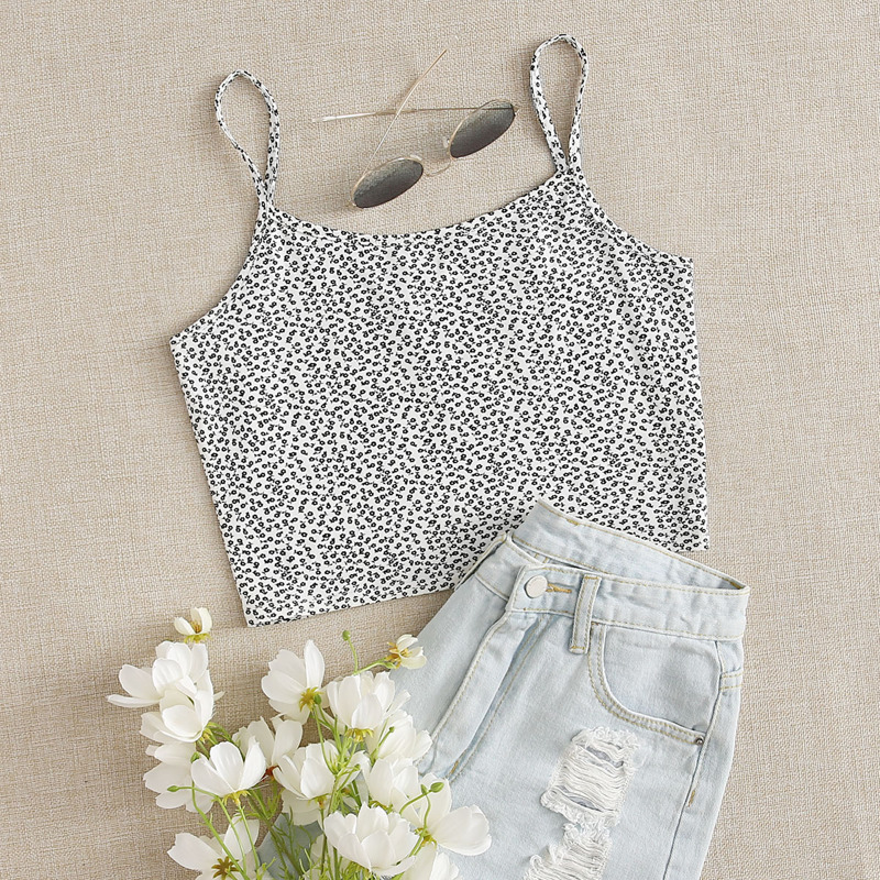 

Ditsy Floral Crop Cami, Black and white