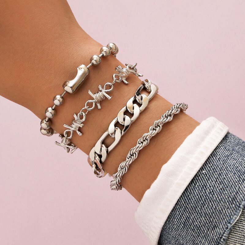 

4pcs Chunky Chain Bracelet, Silver