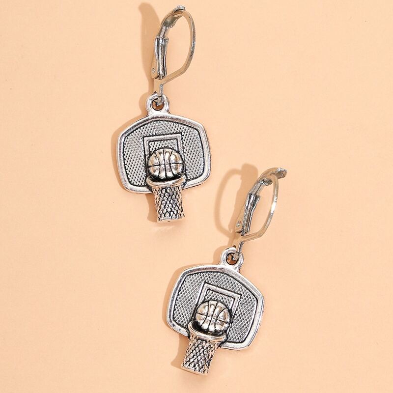 

Basketball Drop Earrings, Silver