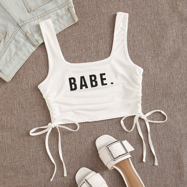 

Plus Drawstring Side Letter Graphic Tank Top, White