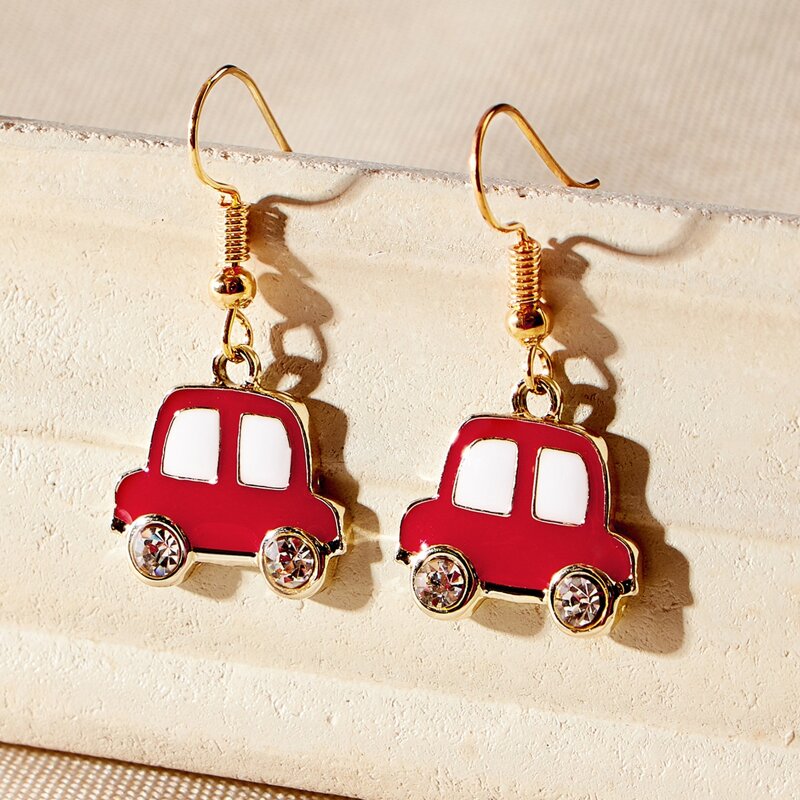 

Car Drop Earrings, Red
