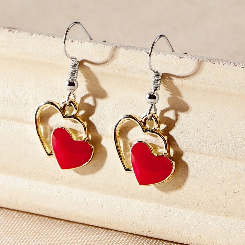 

Heart Drop Earrings, Red