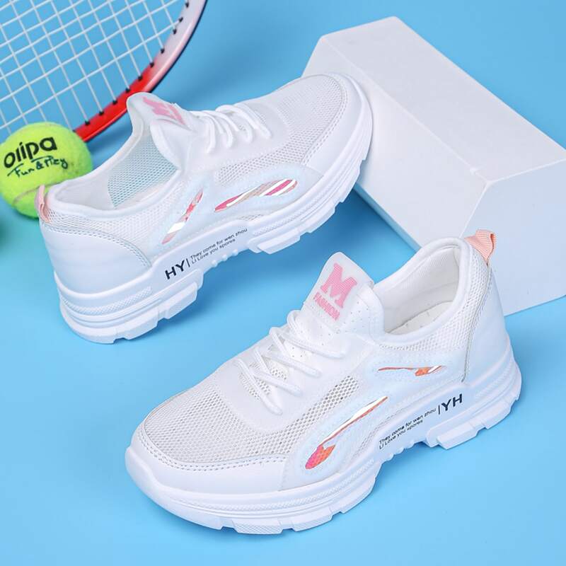 

Mesh Panel Lace-up Chunky Sneakers, White