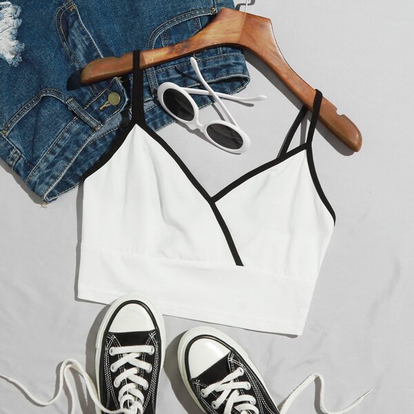 

Contrast Binding Crop Cami Top, White