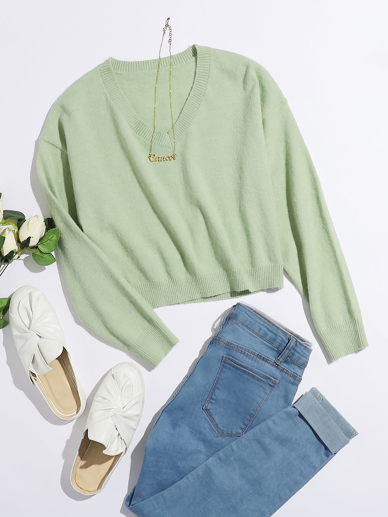 Drop Shoulder Crop Sweater thumbnail