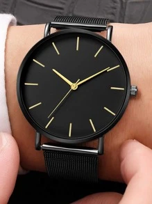 1 Pieza Reloj Minimalista Para Hombre Y 1 Pieza Brazalete - Negro - Ver 2