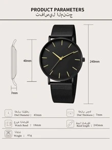1 Pieza Reloj Minimalista Para Hombre Y 1 Pieza Brazalete - Negro - Ver 4