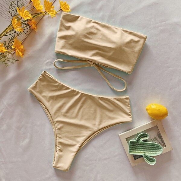 

Bandeau High Waisted Bikini Swimsuit, Khaki