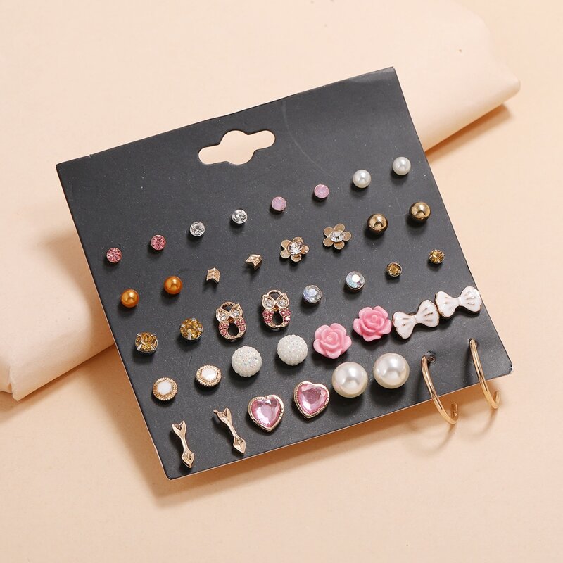 

20pairs Rhinestone Earrings Set, Multicolor