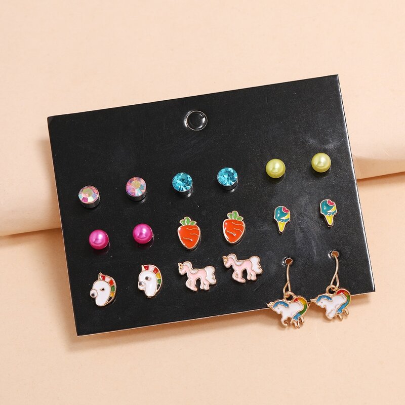 

9pairs Cartoon Earrings Set, Multicolor