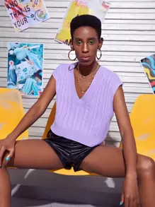 SHEIN Essnce Cable Knit V-neck Sweater Vest - Lilac Purple - View 1