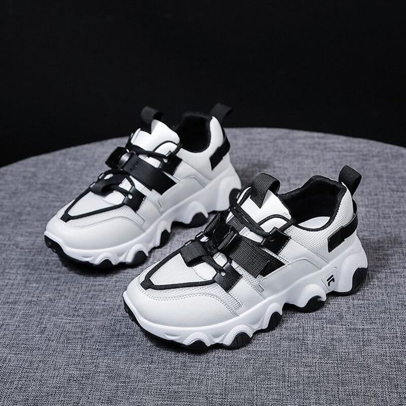 

Buckle Colorblock Lace-up Chunky Sneakers, Black and white