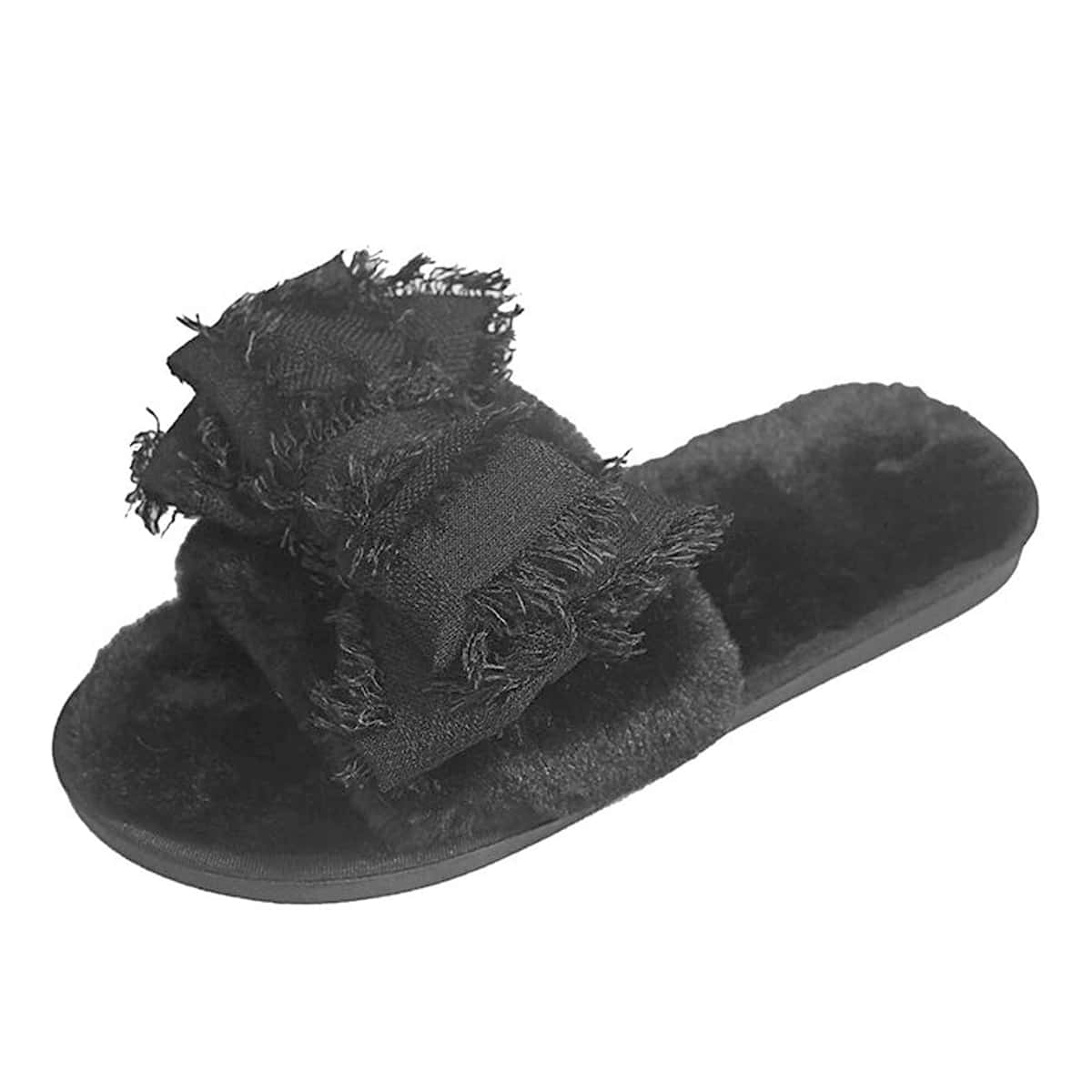 

Bow Fluffy Slippers, Black