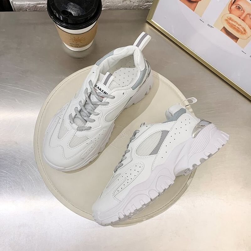 

Mesh Lace-up Chunky Sneakers, White