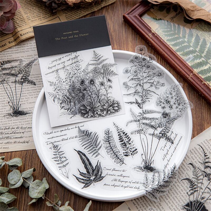 

40pcs Random Plant Pattern Sticker, Black
