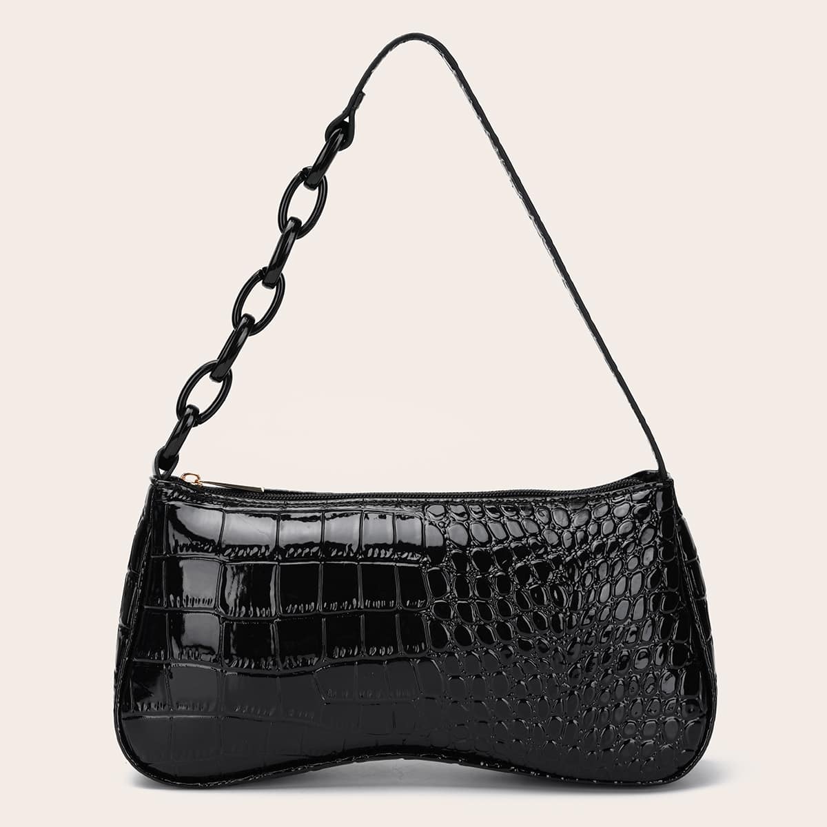

Croc Embossed Baguette Bag, Black