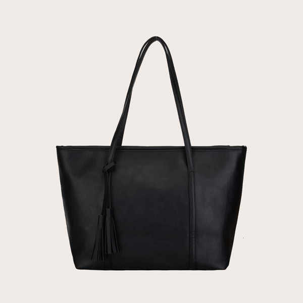 

Tassel Decor Tote Bag, Black