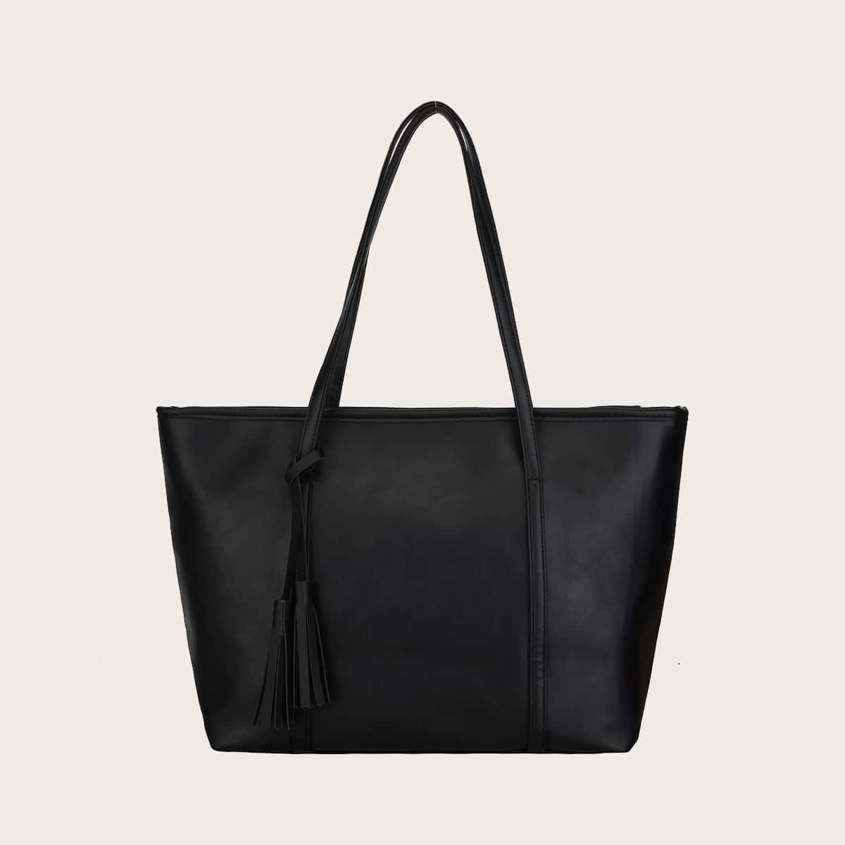

Tassel Decor Tote Bag, Black