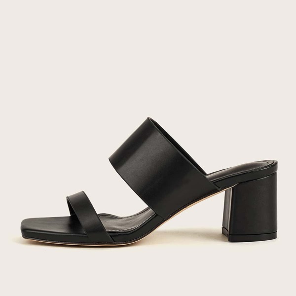 

Open Toe Chunky Heeled Mules, Black