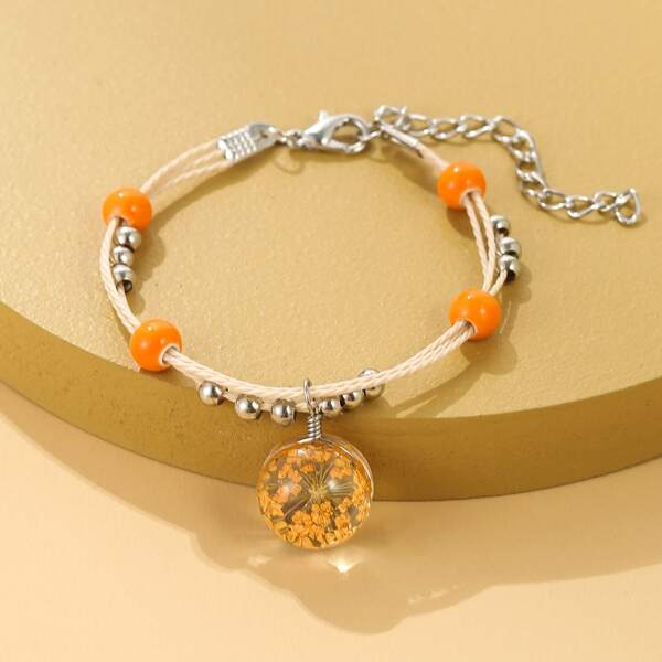 

Girls Dried Flower Decor Bracelet, Orange
