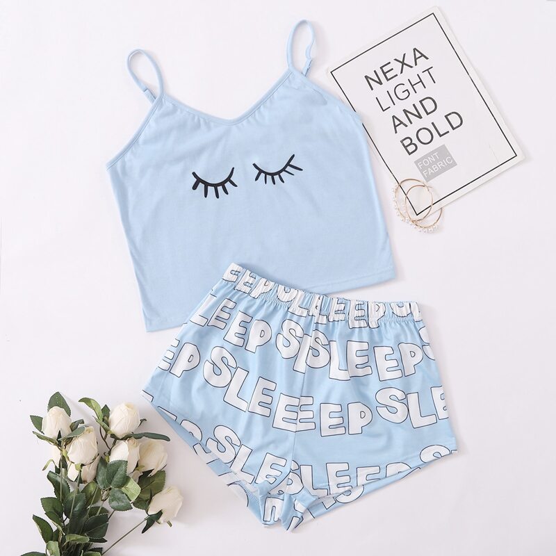 

Eye & Letter Graphic PJ Set, Pastel baby blue