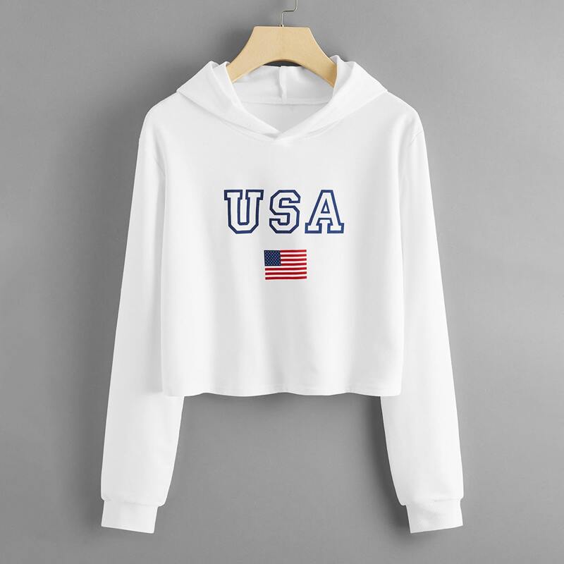 

American Flag Crop Hoodie, White