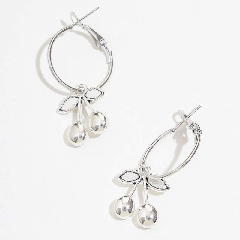 

Cherry Hoop Earrings, Silver