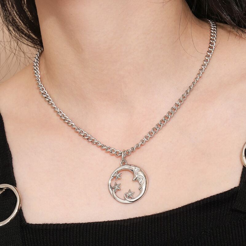 

Star & Moon Chain Necklace, Silver