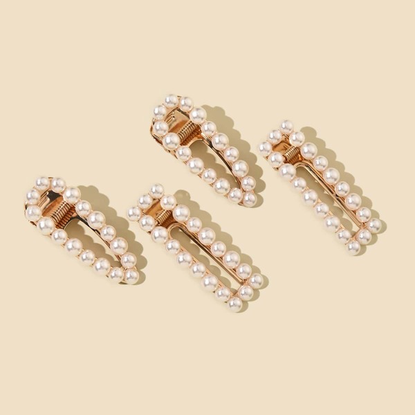 

4pcs Faux Pearl Decor Hair Clip, Gold