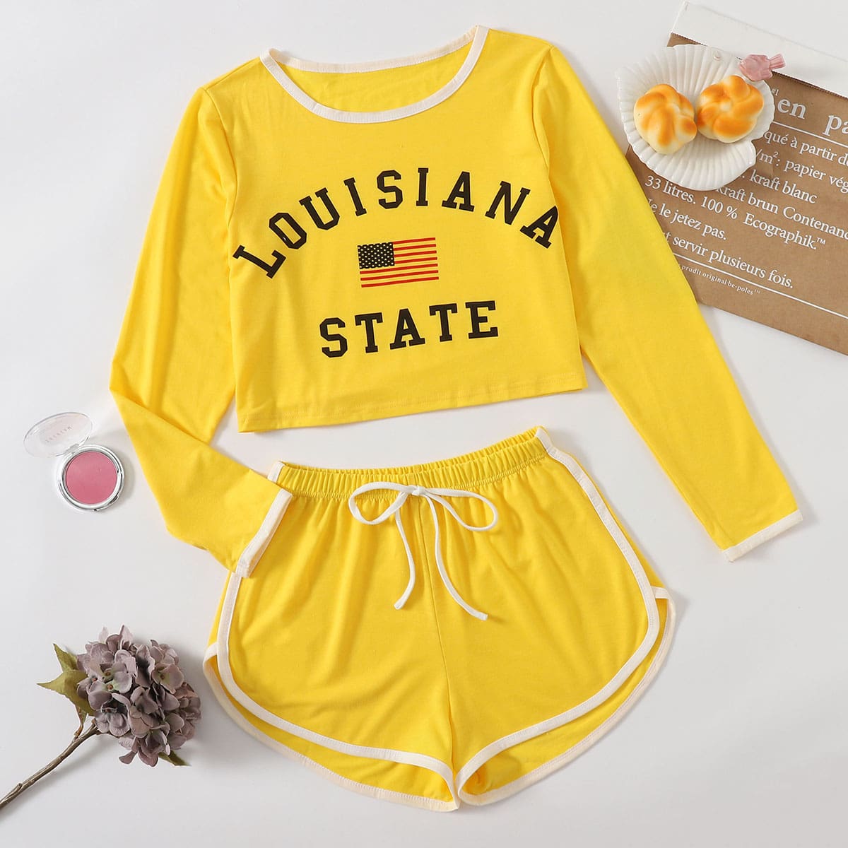 

Contrast Binding Letter & Flag PJ Set, Yellow