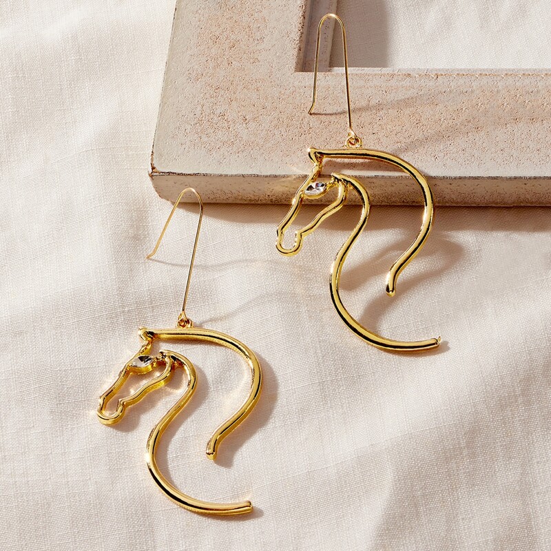

Horse Drop Earrings, Gold