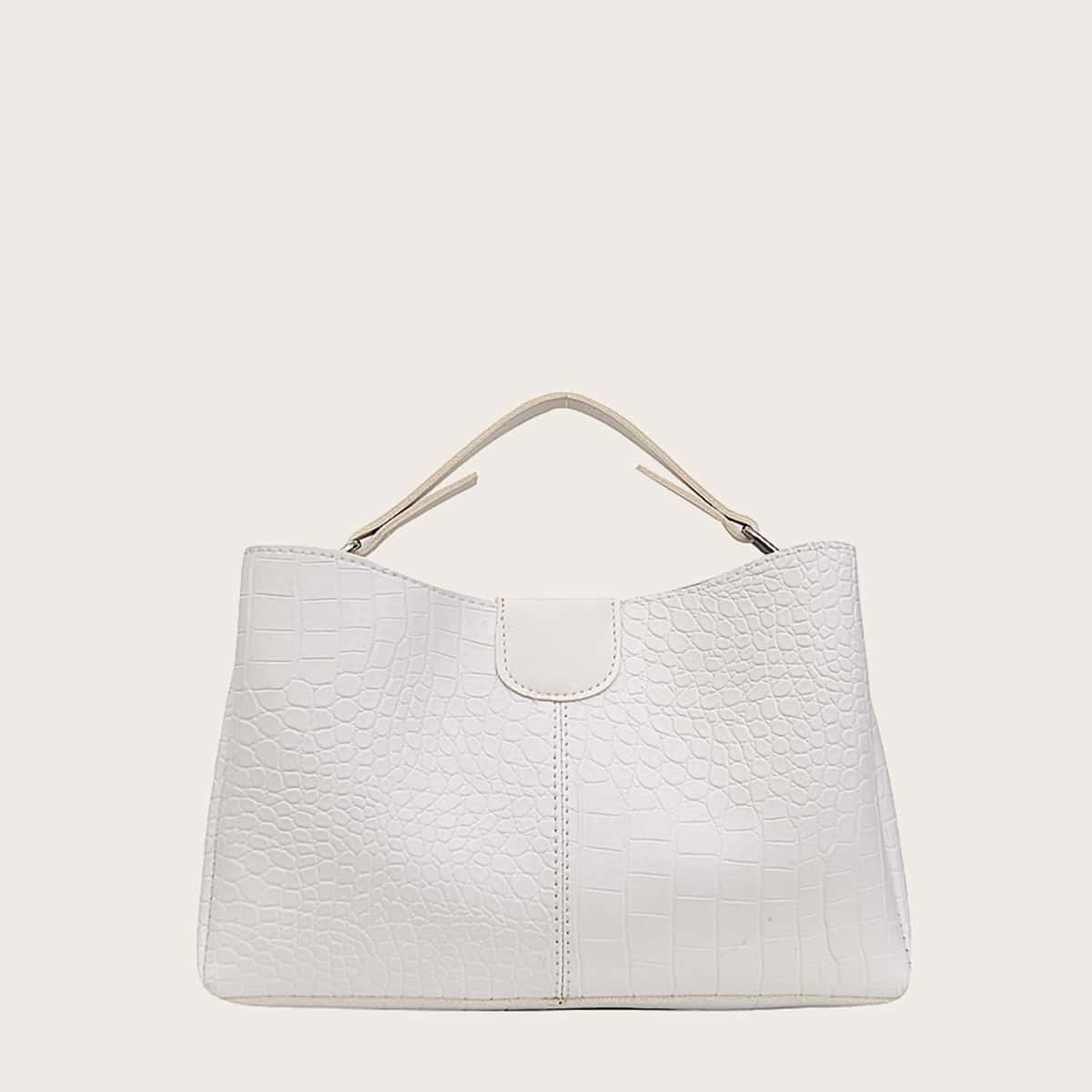 

Minimalist Crocodile Satchel Bag, White