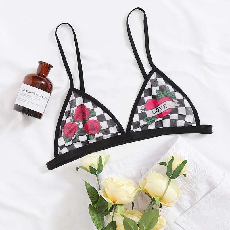 

Floral Checkerboard Triangle Bralette, Multicolor