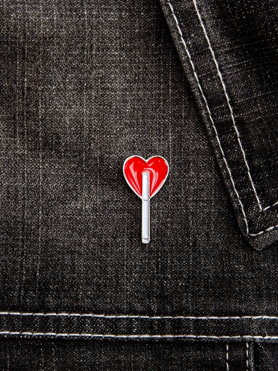 Heart Shaped Brooch - Red - View 1
