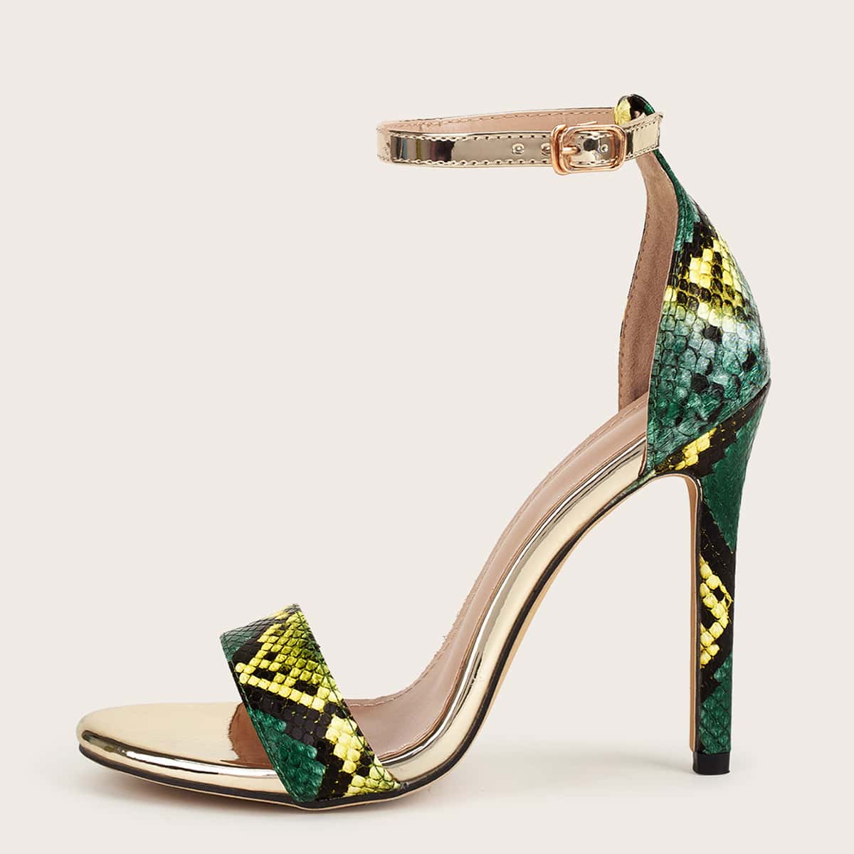 

Two Part Snakeskin Stiletto Heeled Sandals, Multicolor