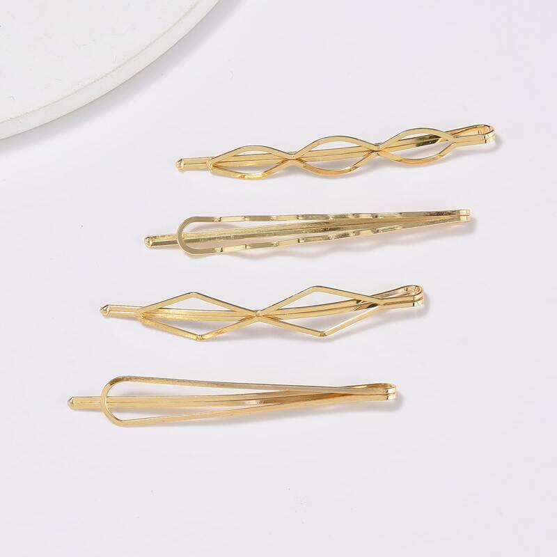 

4pcs Geometric Design Hair Clip, Gold