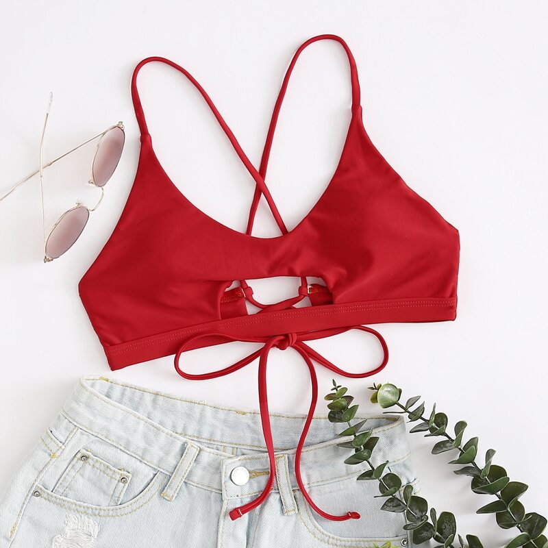 

Cut-out Tie Back Bikini Top, Red