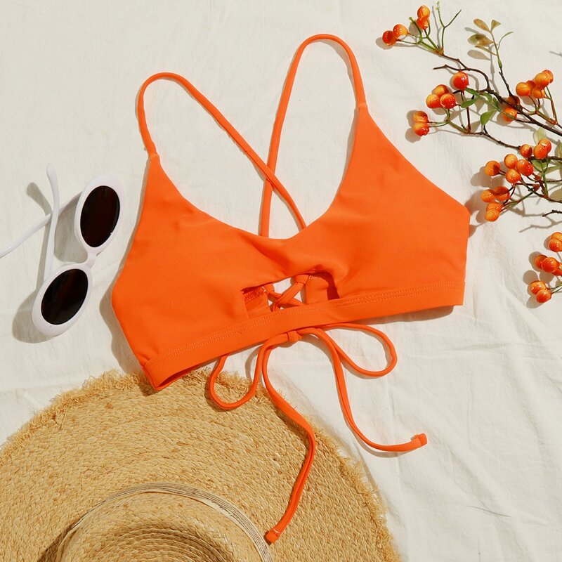 

Cut-out Tie Back Bikini Top, Orange bright