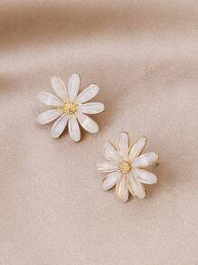 Flower Shaped Stud Earrings Valentines - Yellow Gold - View 1