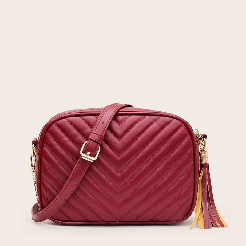 

Tassel Decor Chevron Graphic Crossbody Bag, Red