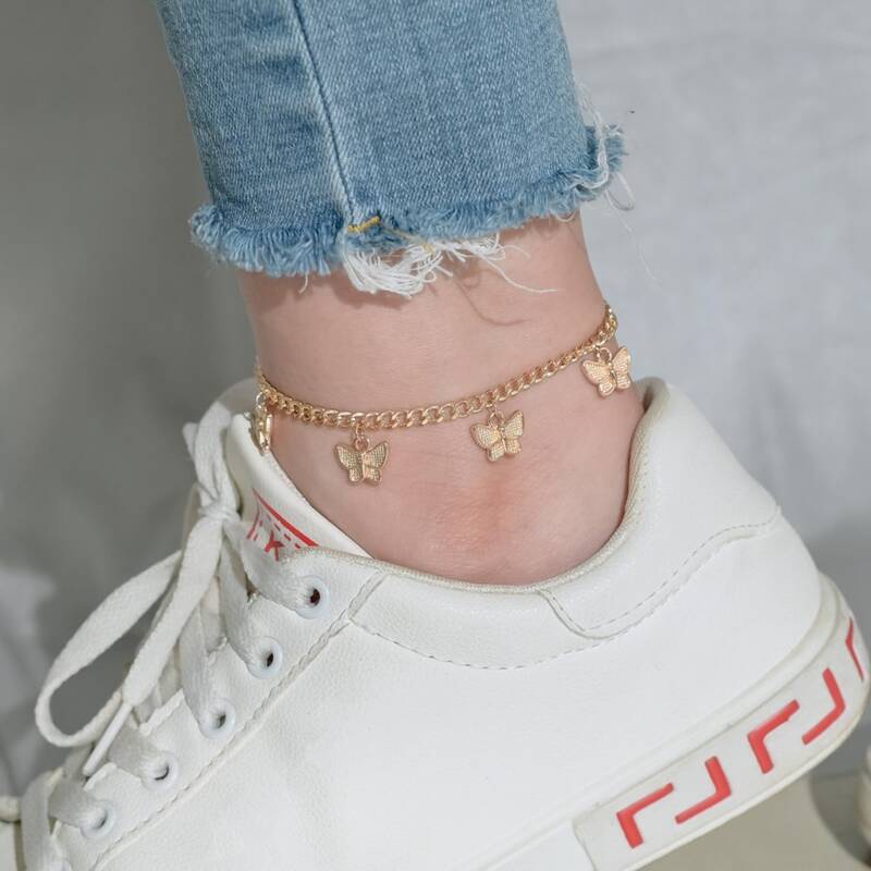 Butterfly Charm Anklet, Gold