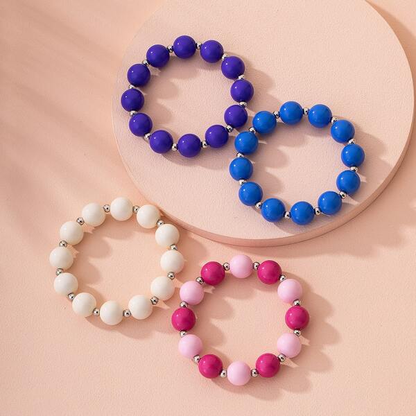 

4pcs Beaded Design Bracelet, Multicolor