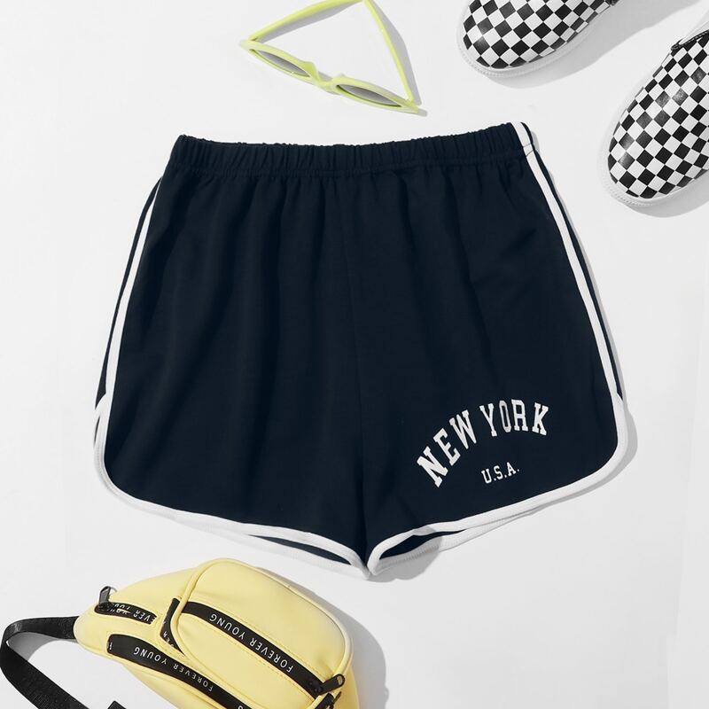 

Letter Graphic Dolphin Shorts, Navy blue