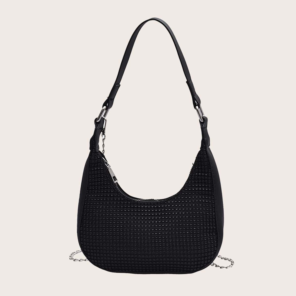

Rhinestone Chain Tote Bag, Black