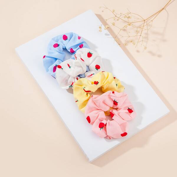 

4pcs Toddler Girls Strawberry Pattern Scrunchie, Multicolor