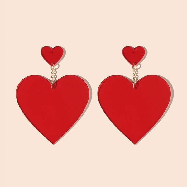 

1pair Heart Drop Earrings, Red